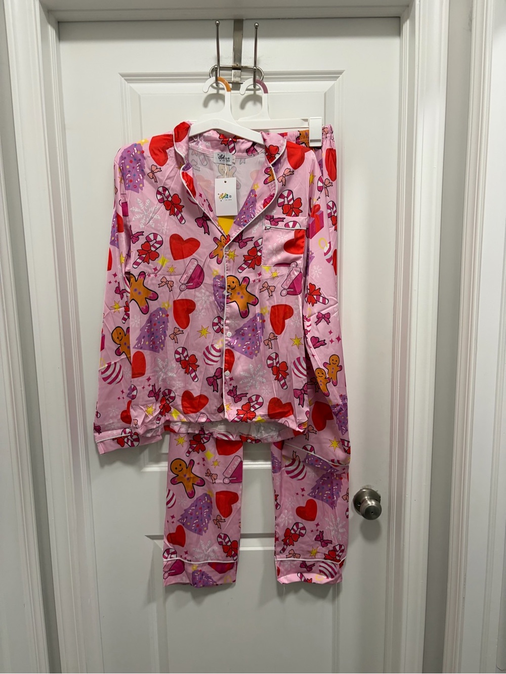 Lola + The Boys Pink Holiday Print women’s Pajama set size large